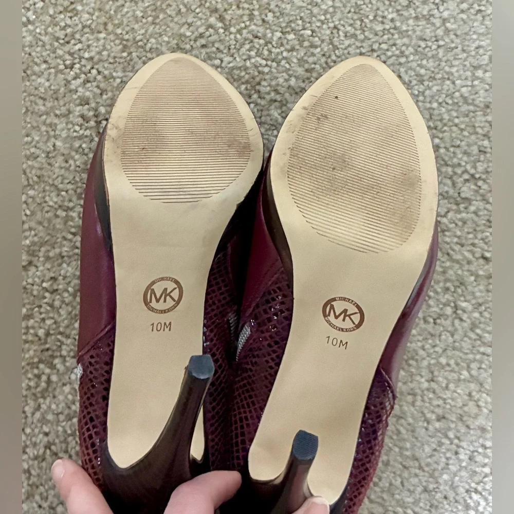 Michael Kors burgundy leather & snakeskin booties heeled platform boots 10